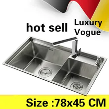 Квартира роскошная кухня ручная раковина двойной паз сделать блюда прочный 304 нержавеющая сталь Горячая 780x450 мм