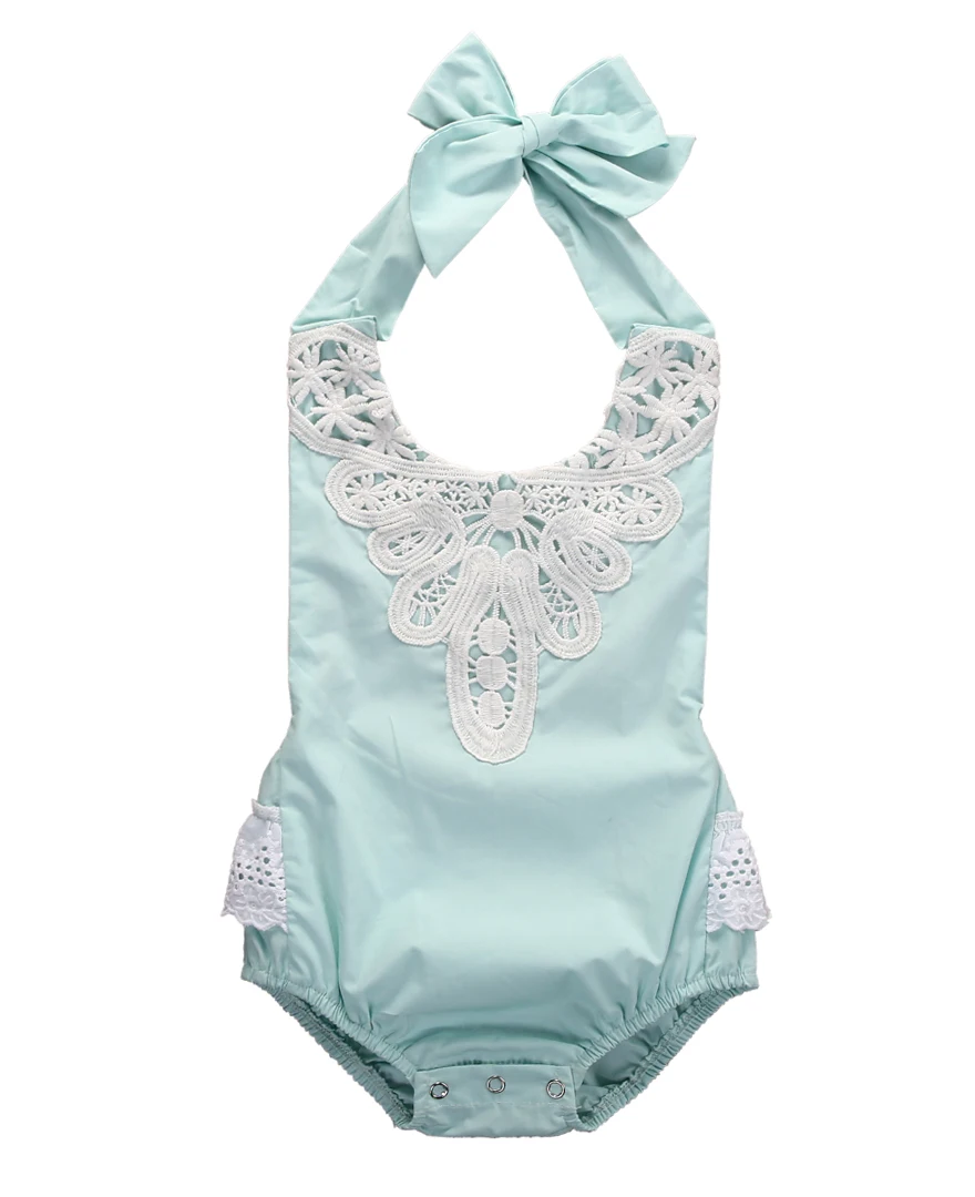 

HOT Sale Summner Newborn Baby Girls sleeveless lace patchwork Romper Backless Jumpsuit Lace back Sunsuit Outfits One-pieces