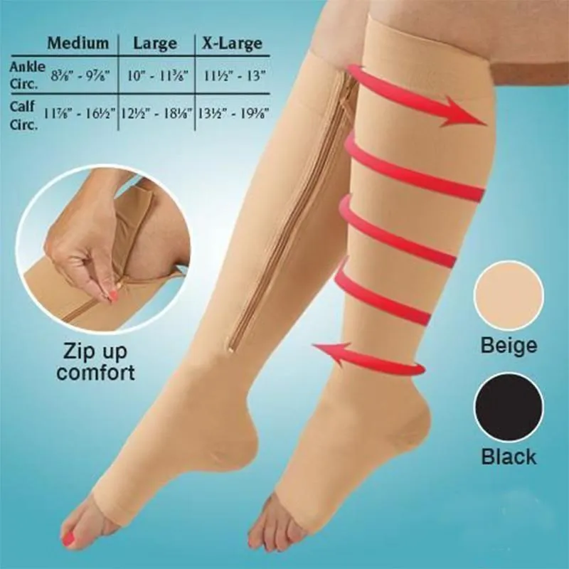 

1Pair Women Men Zipper Compression Socks Foot Pain Relief Comfortable Knee High Magic Varicose Veins Open Toe Socks