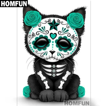 

HOMFUN Full Square/Round Drill 5D DIY Diamond Painting "Skull cat" Embroidery Cross Stitch 5D Home Decor Gift A01452
