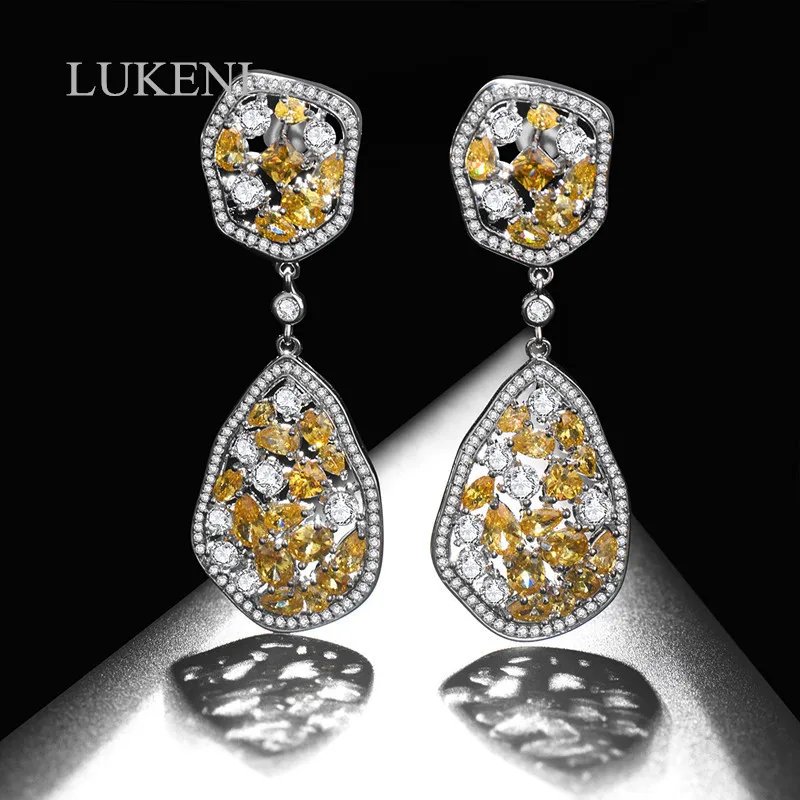 

LUKENI New Design Luxury Drop Earrings White Color Cubic Zircon Geometric Earrings For Bridal Wedding Fashion Jewelry