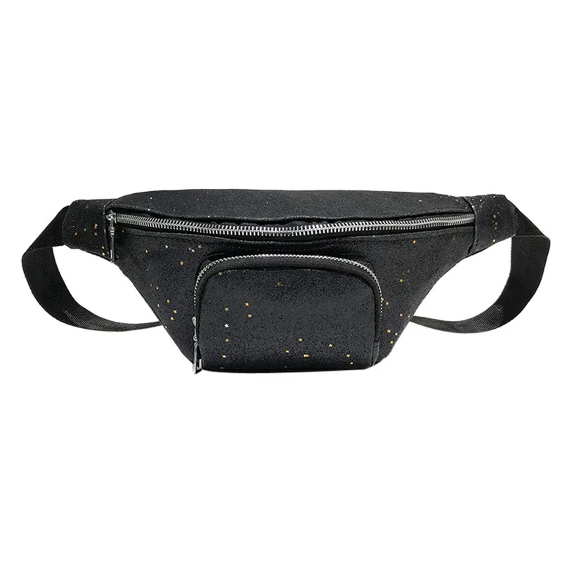 

2018 New Design Color Women Sequins Leather Shoulder Bags Zipper Chest Fanny Pack Waist Bags Adjustable Belt Portable 6 Colors