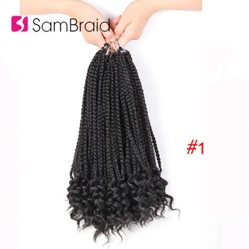 

SAMBRAID Curl Box Braids Hair Extensions Crochet Braids Synthetic Hair 24Root/60G /Pack Pure Color For Black Women