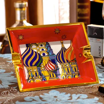 

High-end Red Castle Gadgets European Pattern Two Holder Ceramic Cigar Ashtray W/ Original Gift Box