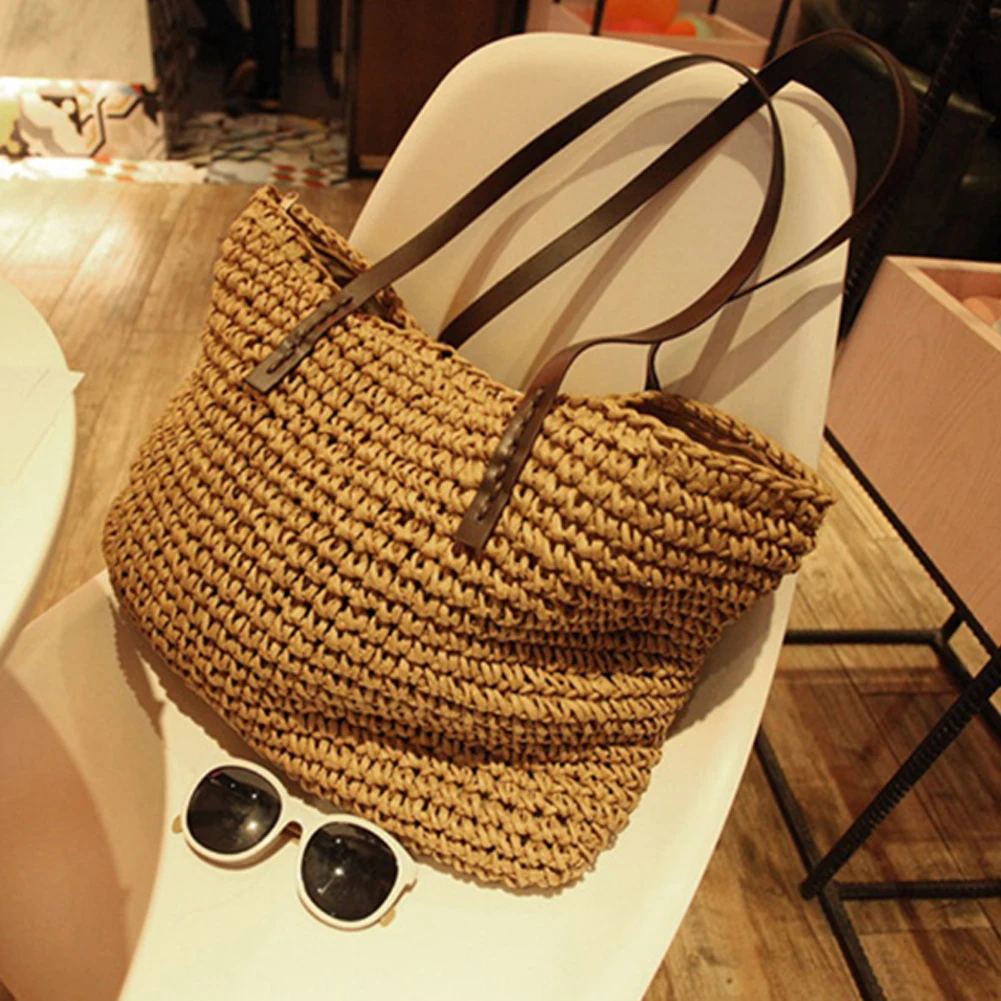Женская летняя пляжная сумка большой емкости ручная плетеная ротанговая сумка богемная Плетеная соломенная сумка