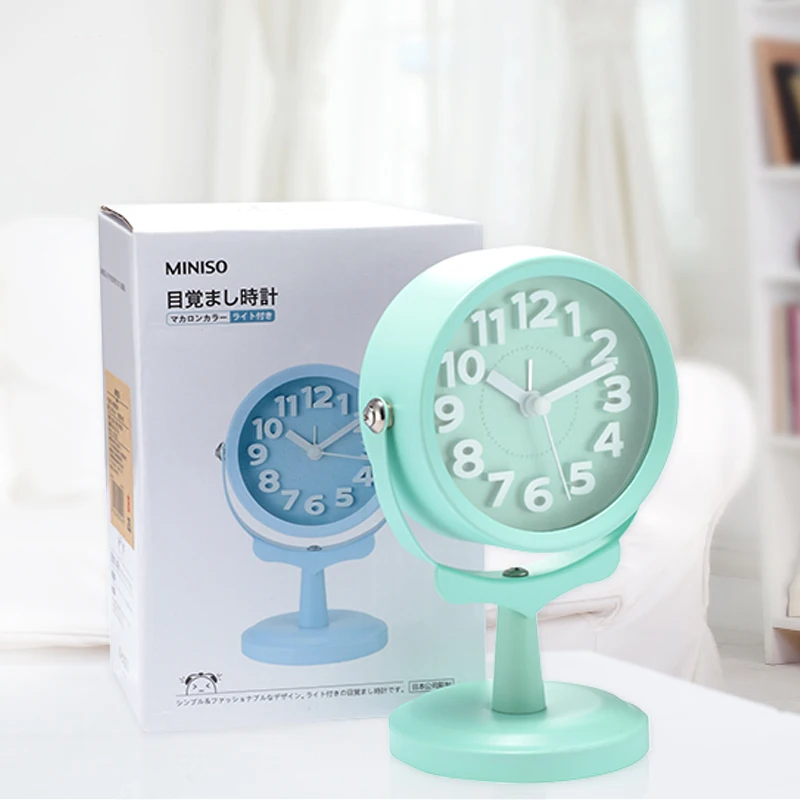 Free Shipping Miniso Brand Quartz Alarm Desk Clock Round Function 3D
