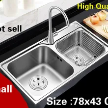 Квартиры двойной кухонный паз раковина сделать блюда 304 нержавеющая сталь высокого качества Горячая 780x430 мм