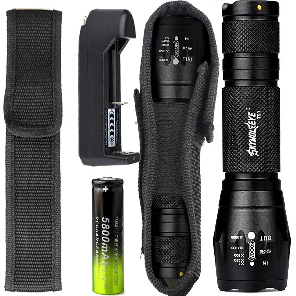 8000LM Cree T6 LED Flashlight Tactical Zoomable Police Torch Lamp AAA Light Gift