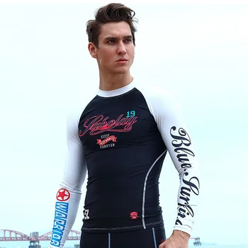 

SABOLAY Men Long Sleeved Swimwear Prevent Jellyfish Quick-drying Surf UV T-shirt Rash Guard Sunscreen Beach Diving Swim Suits