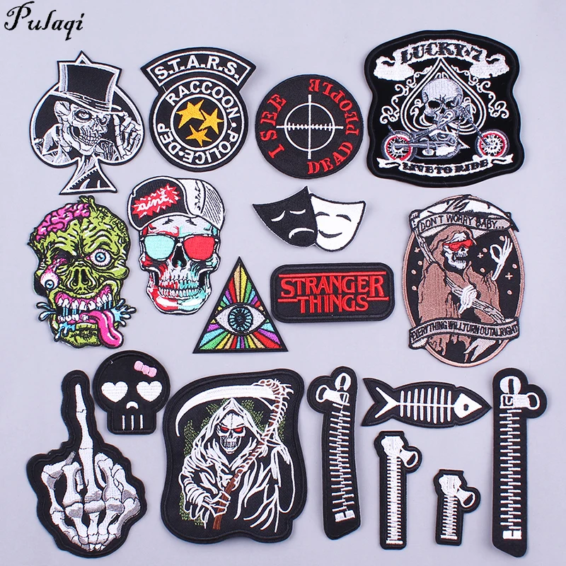 

Pulaqi DIY Clothing Patches Stripes On Clothes Resident Evil Sticker For Jeans Embroidery Patch Punk Badge Skull Patches Diy H