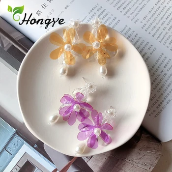 

New Floral Transparent Drop Earrings for Women Romantic Big Tassel Baroque Pearl Brincos Multi Colors Big Dangler Ear Jewelry