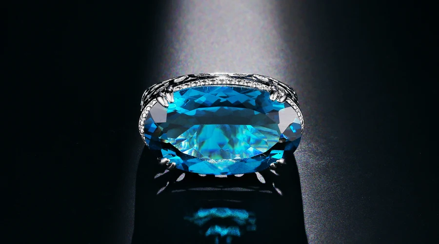 Роскошные коктейльное кольцо для женщин 925 серебро Винтаж Jewelry Мозаика кольцо с голубым Цирконом Модные свадебные юбилей подарок на день Святого Вален