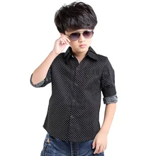 Модные рубашки с длинными рукавами для мальчиков; Повседневная рубашка в горошек с отложным воротником; Camisa Masculina; блузки для детей; детская одежда; блузка; Топ