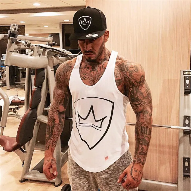 

YEMEKE Tank Tops Mens Bodybuilding Stringer Vest Fitness Shirt Cotton Sleeveless Tops Regata Masculina Muscle Workout