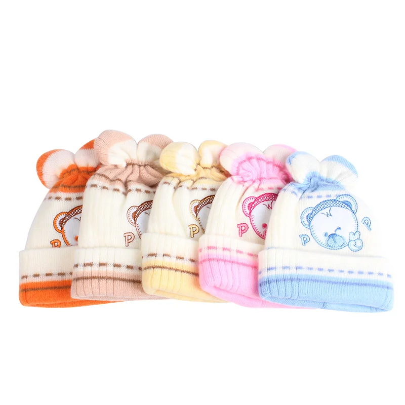 Cute Bear Hats For Newborn Baby Crochet Warm Winter Hat Cotton Soft Knitted Newborn Photography Props 0-3M Baby Girls Clothing  (2)
