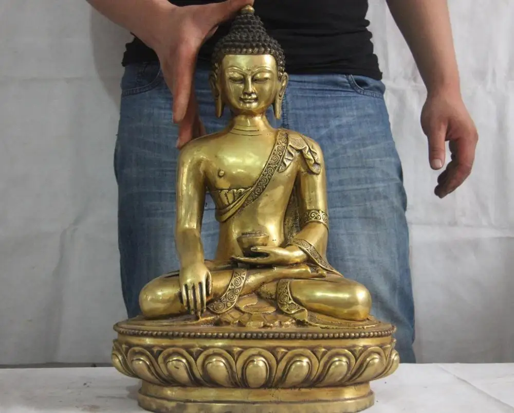 

Tibet Buddhism copper Bronze Gild Shakyamuni Sakyamuni Buddha Hold Bowl Statue