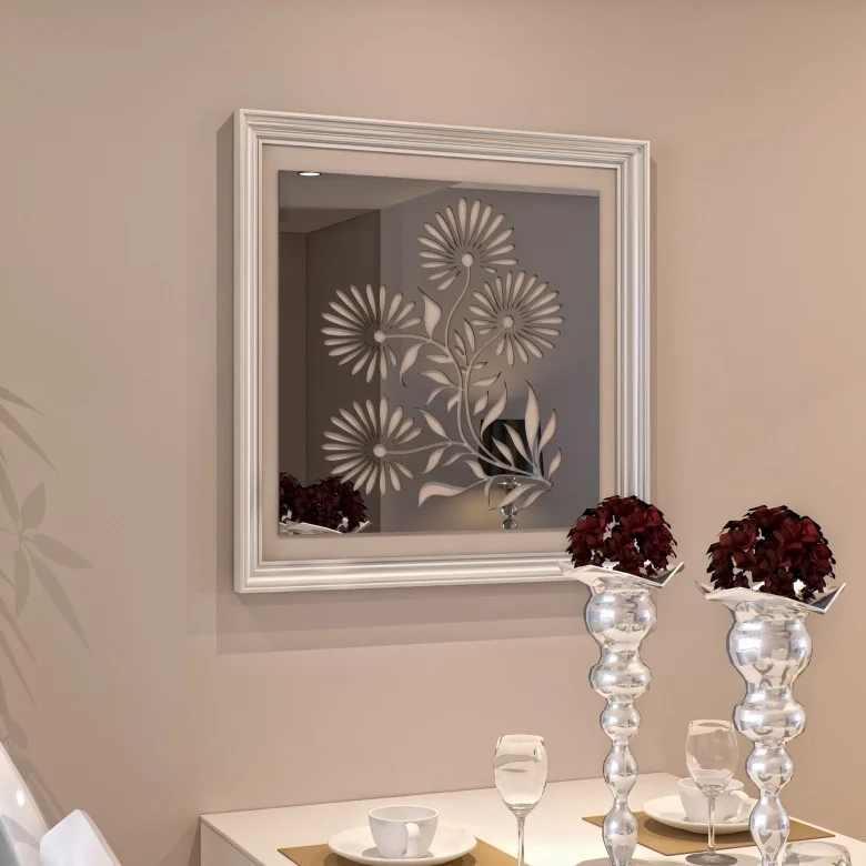 Квадратная вырезанная Цветочная акриловая настенная Зеркальная Наклейка, 3D декоративный зеркальный стикер для прополки спальни