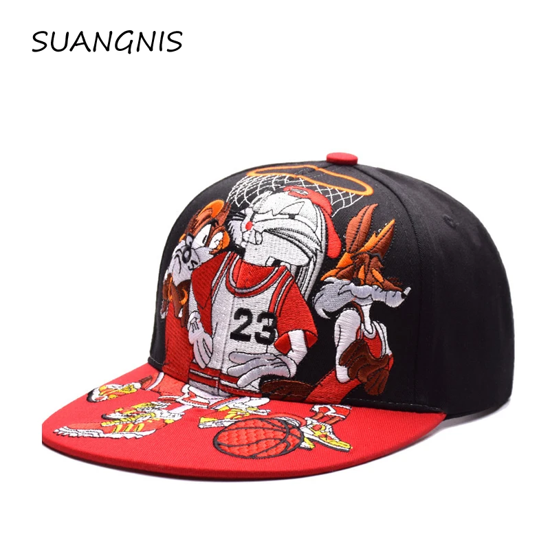 

2019 New personality Bugs Bunny embroidery Snapback Caps Flat Hip Hop Cap Baseball Hats For Men and woman bone Casquette dad cap