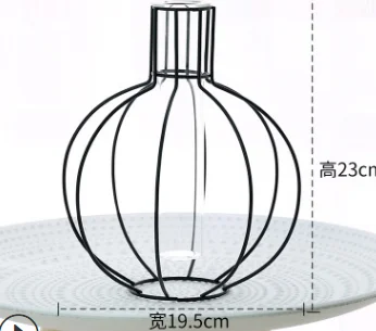 Металлическая ваза в скандинавском стиле, стеклянный контейнер для гидропоники, украшения для домашнего декора, аксессуары для рабочего стола, искусственные цветы, железная ваза, подарки - Цвет: 23X19.5CM