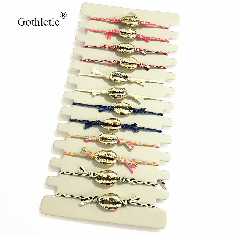 

Gothletic Gold Color Natural Cowrie Sea Shell Charm Bracelet Dainty Friendship Bracelets for Women Girls Boho Beach Jewelry