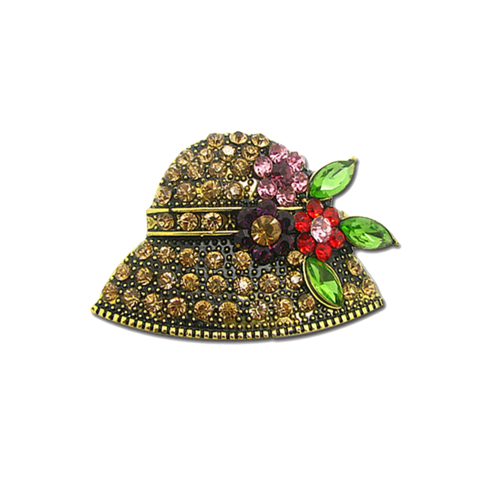 Delicate Antique Hat Brooches Crystal Rhinestones Brooch Pin Breastpin