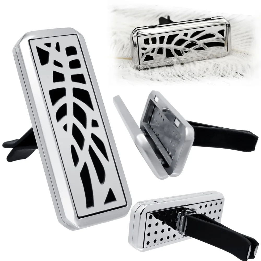 

New Rectangle Car Aromatherapy Locket Essential Oils Stainless Steel Diffuser Locket with 8pcs Pads Auto Perfume Drop Shipping