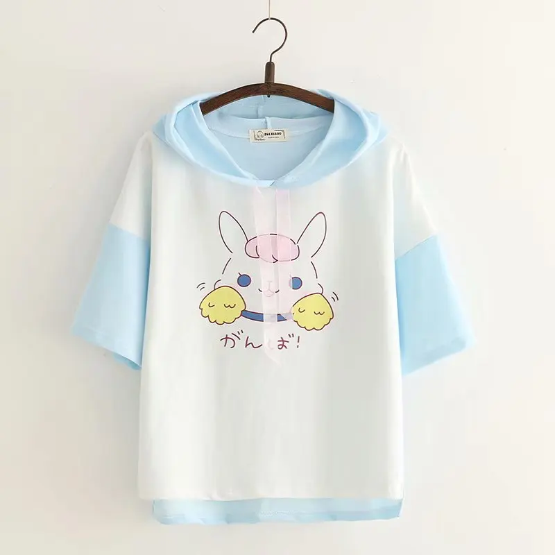 

Japanese Harajuku Kawaii Rabbit Girls T Shirt Korean Cute Bunny Casual Tops Summer Short Sleeve Female Tee Women Pink Clothes 90