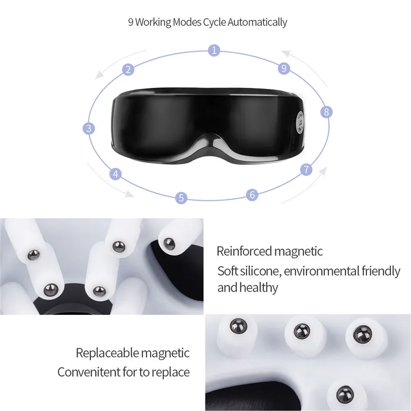 Беспроводной перезаряжаемый массажер для глаз, массажные магниты, акупунктурный массаж, вибрирующий уход за глазами, очки для снятия усталости и стресса, улучшающие зрение, S50
