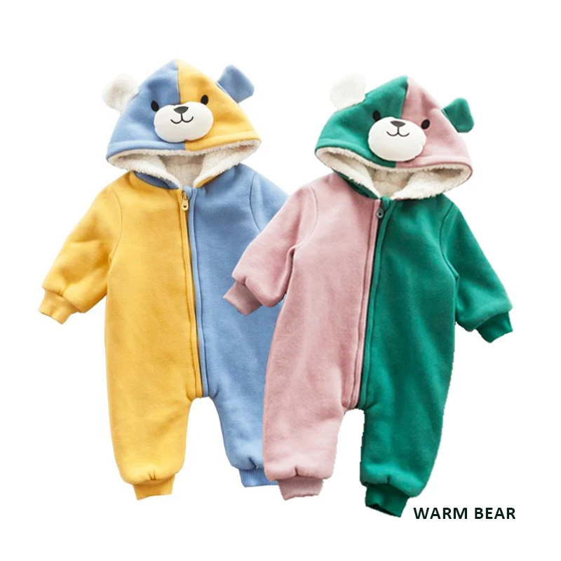 

Top Baby Winter Warm Fleece Snowsuit With Hat Newborn Baby Girl Boy Clothes Cotton Snowsuit For Boys Winter Warm baby rompers