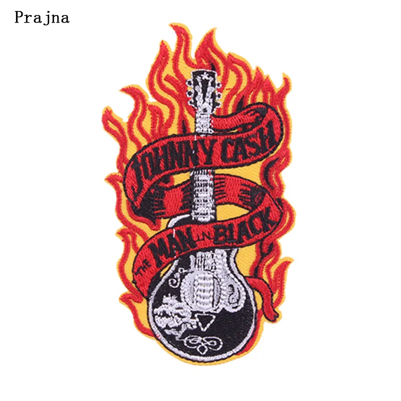 

Prajna Fire Guitar Patches Embroidered Iron on Stickers DIY Skull Patch for Clothing Kids Punk Stickers Hippie Patch Accessory F