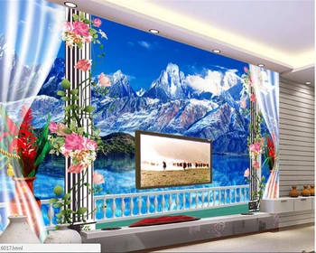 

beibehang Fashion Silk Cloth 3d Wallpaper Beautiful Snow Mountain Iceberg Landscape Balcony TV Background Wall papel de parede