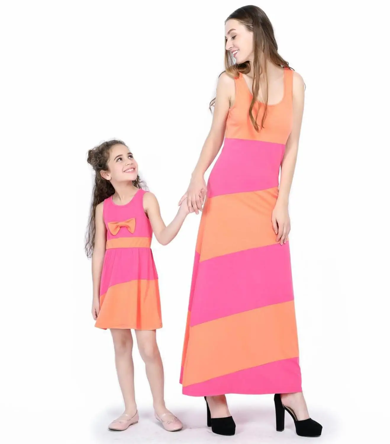 Летние Семейные комплекты, платье для мамы и дочки, полосатые платья для мамы и дочки, детская одежда с короткими рукавами - Цвет: 8