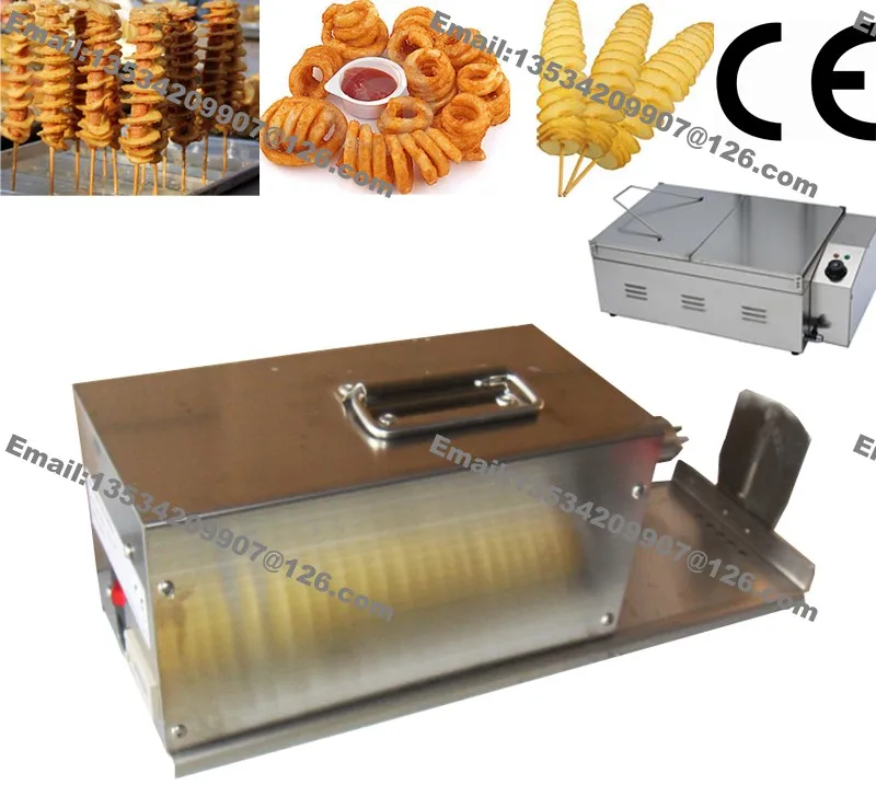 

(2 in 1) 220v Electric Curly Fries Hot Dog Spiral Twister Tornado Potato Cutter Slicer + 220v 25L Electric Deep Fryer