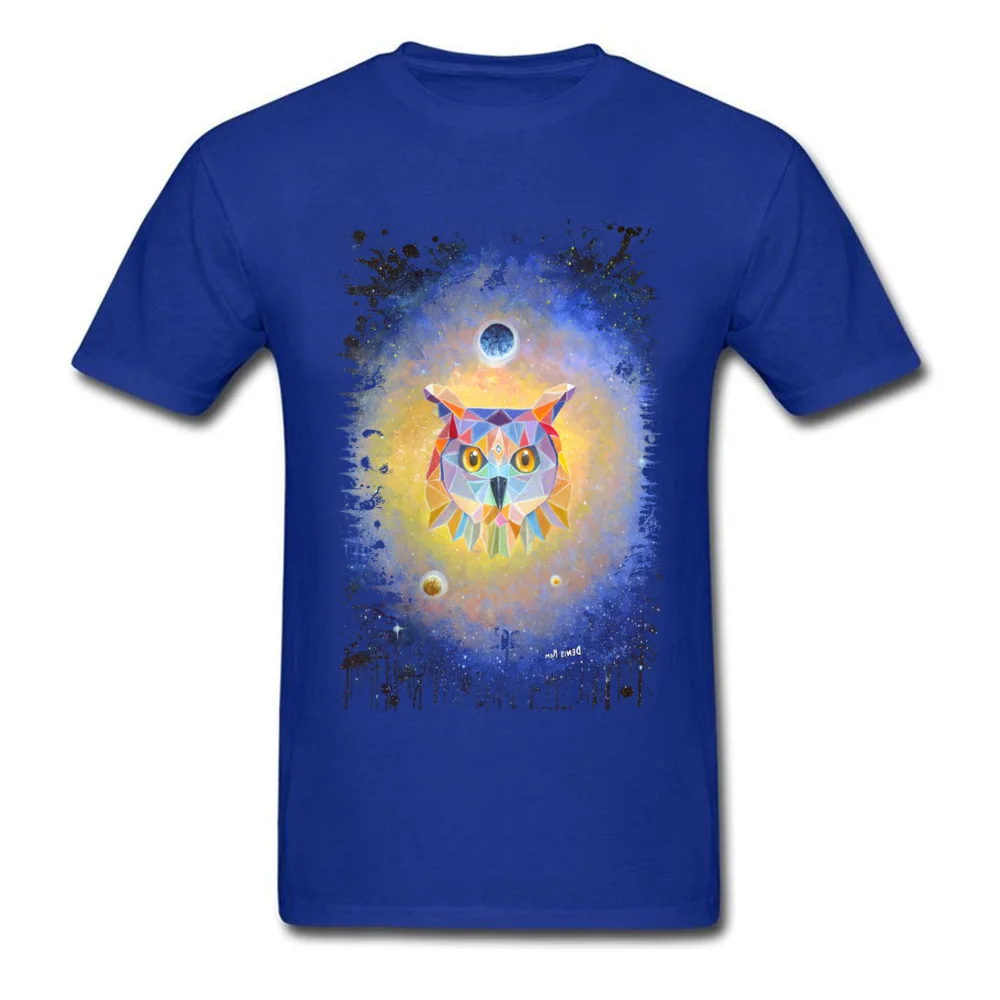 Geometric owl Men's 2018 New Cool Tops Shirt O-Neck Labor Day Pure Cotton Tshirts Birthday Short Sleeve Tops & Tees Geometric owl blue
