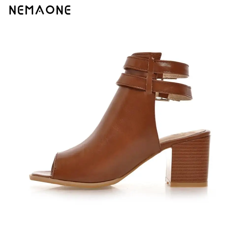 

NEMAONE 2019 New british style thick high heel sandals ankle strap women sandals summer dress shoes woman large size 34-43