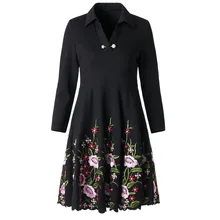 Vestidos Feminino 2019 Spring Fashionable Women Dress Turn-down Collar Three Quarter Sleeve Slim Fitted Vintage Embroidery Dress Vestidos Feminino 2019 Spring Fashionable Women Dress Turn-down Collar Three Quarter Sleeve Slim Fitted Vintage Embroidery Dress