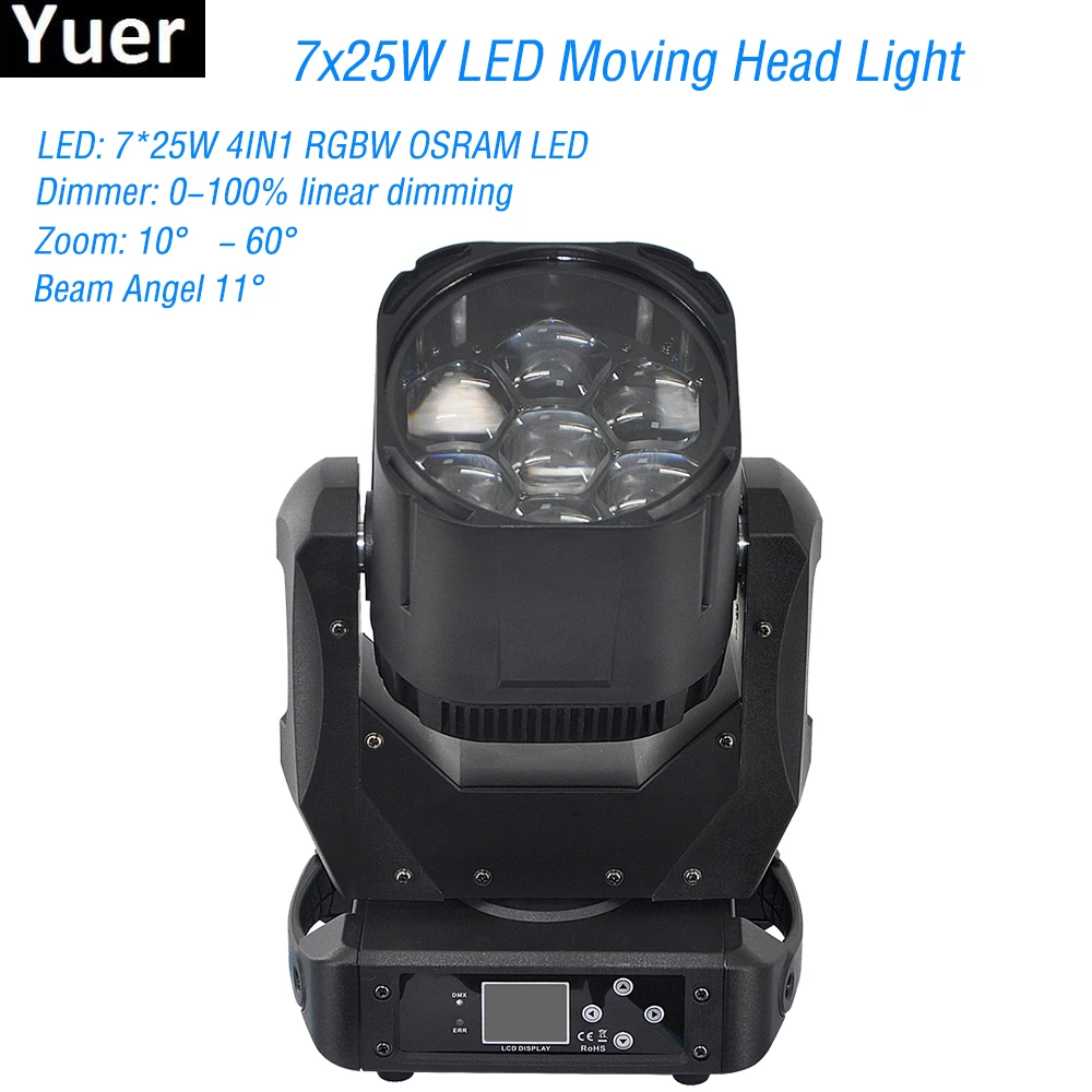 

LED Night Light 7X25W RGBW Quad Color Osram Lamp Moving Head Beam Lights Effect LED Moving Head Disco DJ Party Stage Light