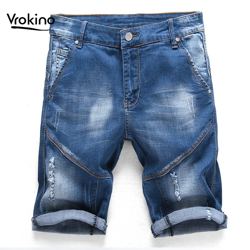 Мужские повседневные джинсовые шорты летние новые стильные модные классические хлопковые Стрейчевые шорты мужские светло-голубые