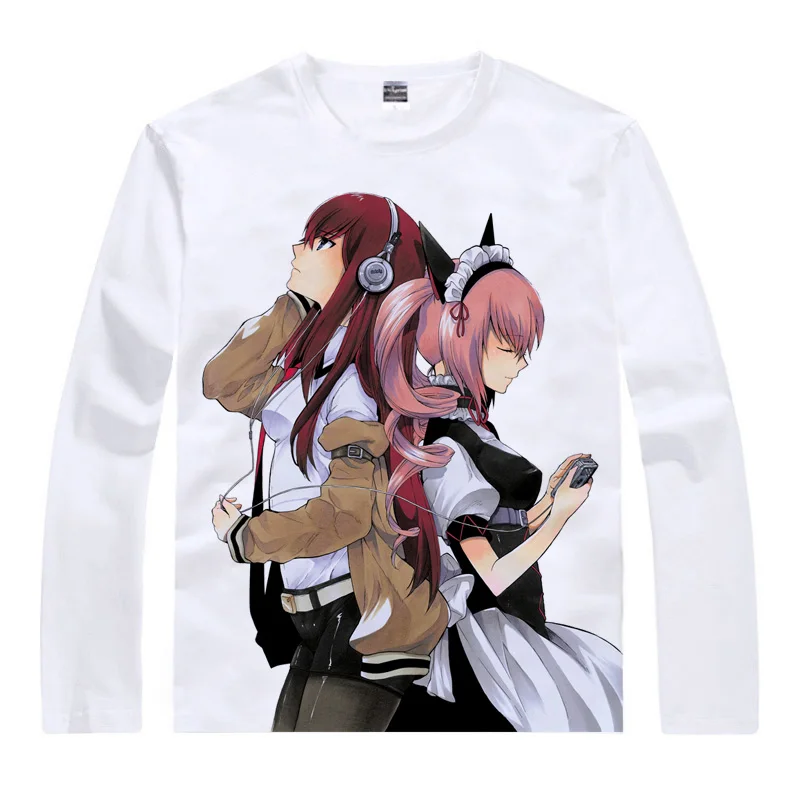 Футболки Steins с воротами рубашка в стиле хип хоп длинным рукавом Makise Kurisu Шиина