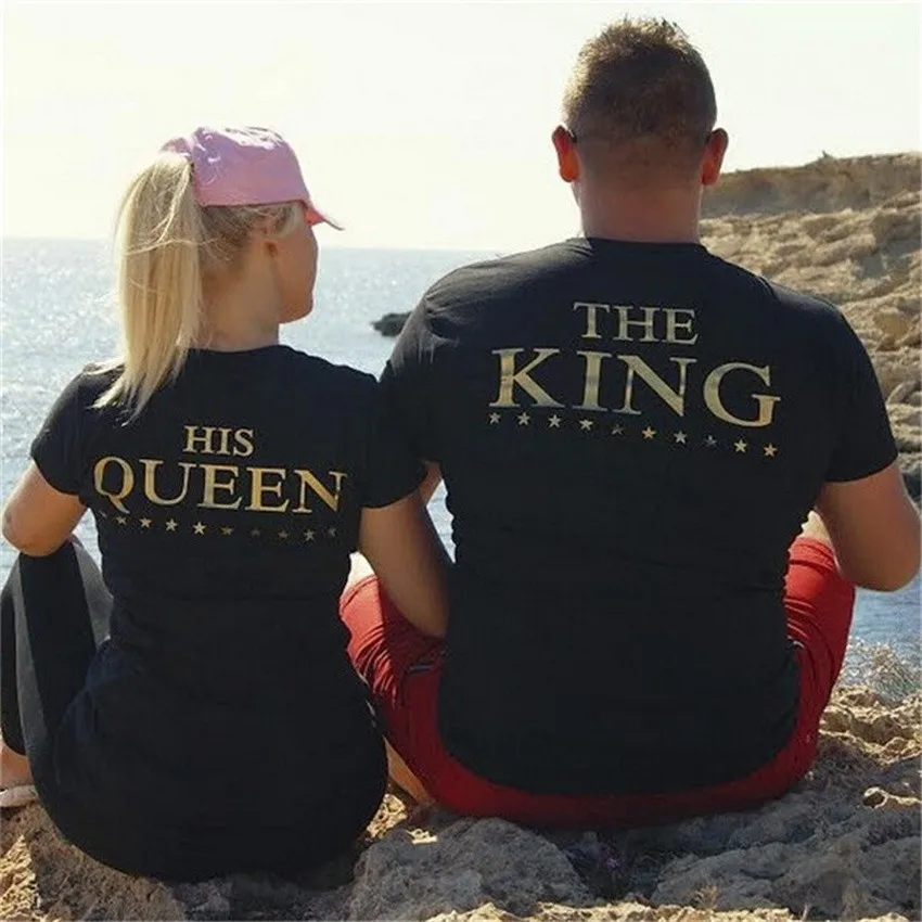 

Plus XXXL Size Lovers The King His Queen Back Printed Tee shirts Harajuku Couple Hipster T shirt Tops