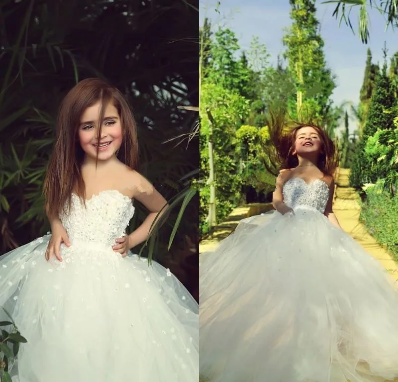 

Lovely Ball Gown Sweetheart Flower Girls Dresses 2016 Flowers Appliques Long Gril's Dress for Weddings and Party
