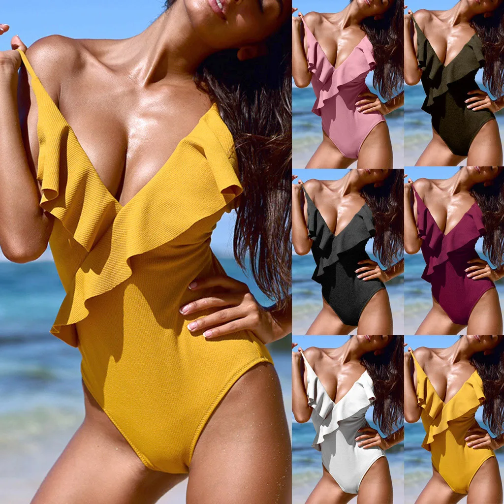 

High Waist Plus Size One Piece Print Sexy Women One- Piece Swimwear Bikini Set Push-up Padded Bra Bathing Suit Swimsuit