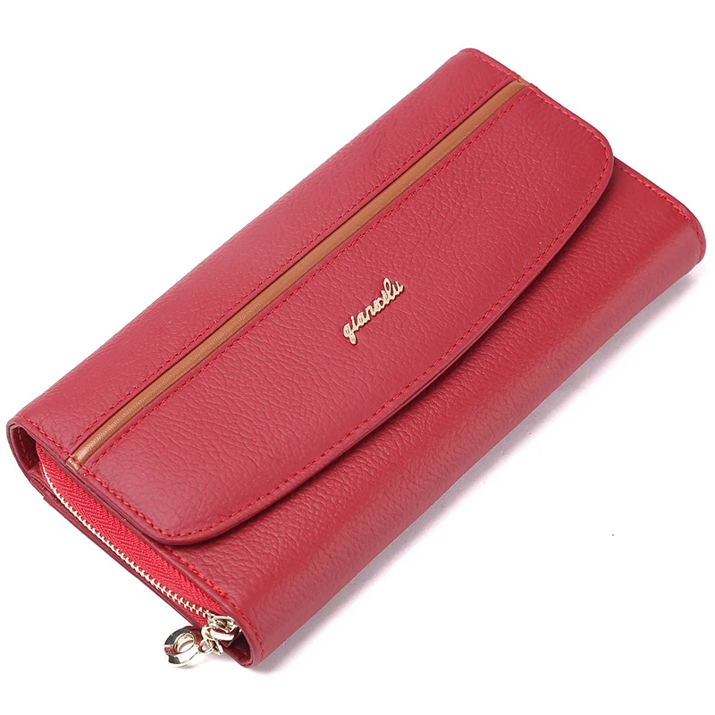 

2019 New Natural Cow Leather Wallet Women bag Soft Genuine Leather Wallets OL Business Card Holder Coin Purse Phone Money Bag