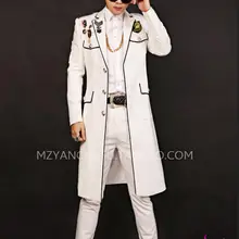 Последняя Корейская певица комбинация белая черная сторона медаль длинный костюм костюмы команда костюм для певцов танцоров сцена длинное пальто