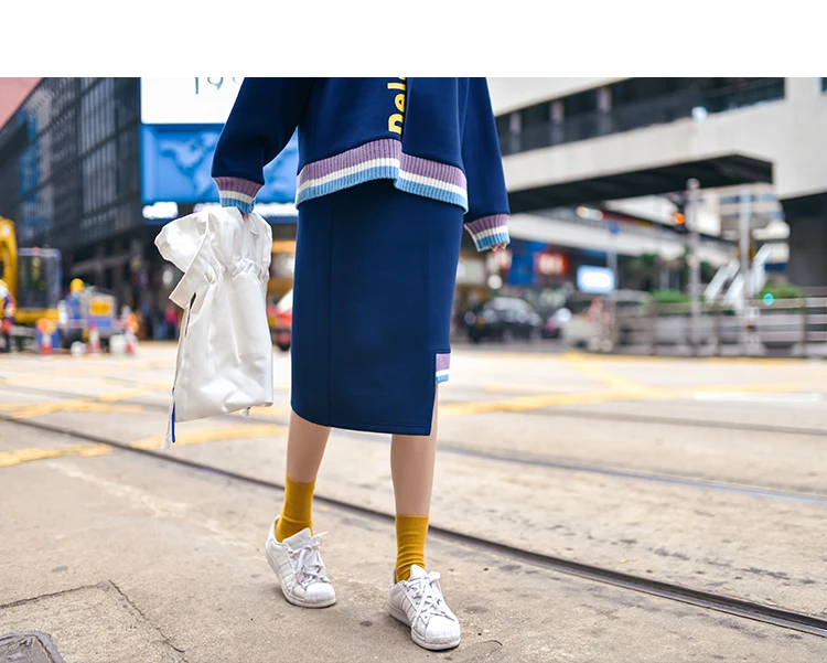 Комплект из двух предметов женская одежда осень-зима 2018 корейский Гонконг Стиль модные Повседневное пуловер с длинными рукавами пикантные