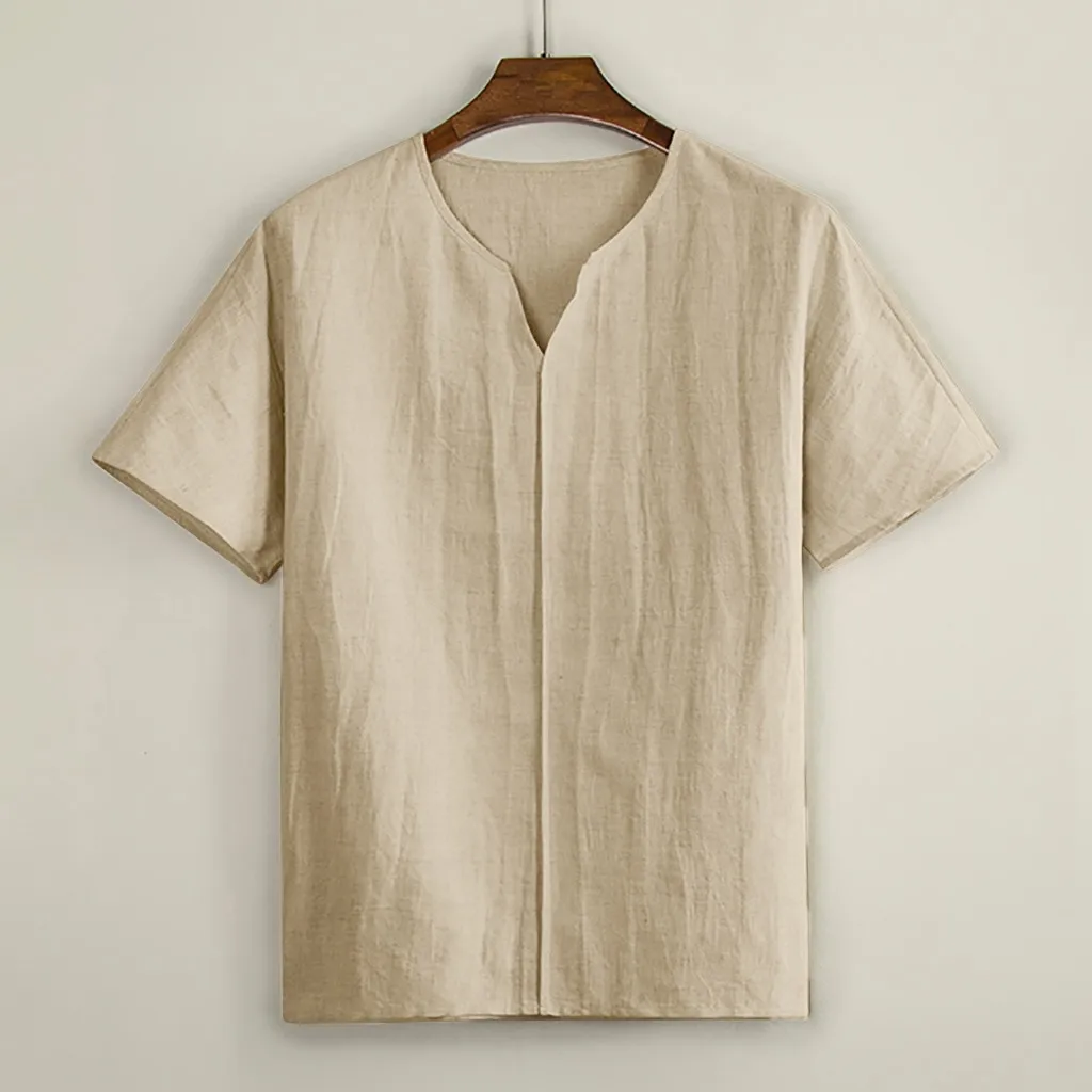 

Men's Long Sleeve Linen Shirt Loose Summer Casual V-Neck Shirts Tops M-3XL Tee Ethnic Loose Plus Size Plain Color Shirts