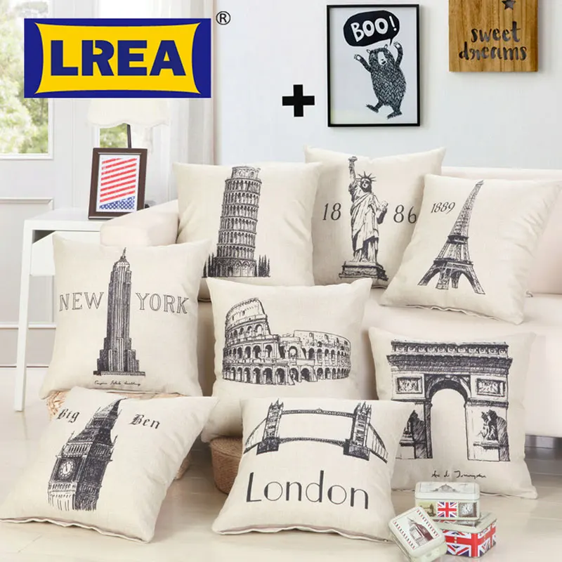 

BRAND 45x45cm Cotton Linen Cushion Cover Retro Vintage Franch Paris Eiffel Tower Pillow Cover Car Sofa Throw Pillowcase LREA