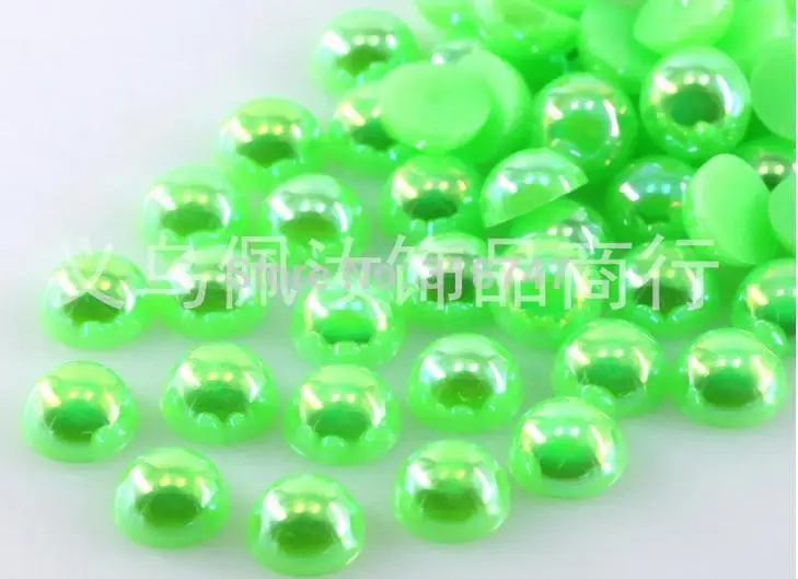 6 мм смешанные цвета AB Ремесло ABS смолы плоские с оборота полукруглые жемчужины плоские для альбома бусины DIY ногти(200 шт./лот - Цвет: green