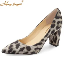 Sexy Gris Léopard En Daim Pompes Haute Talons Carrés Casual Bout Pointu Robe Femme Chaussures Zapatos Mujer Tacon Sapato Nancyjayjii 4-16