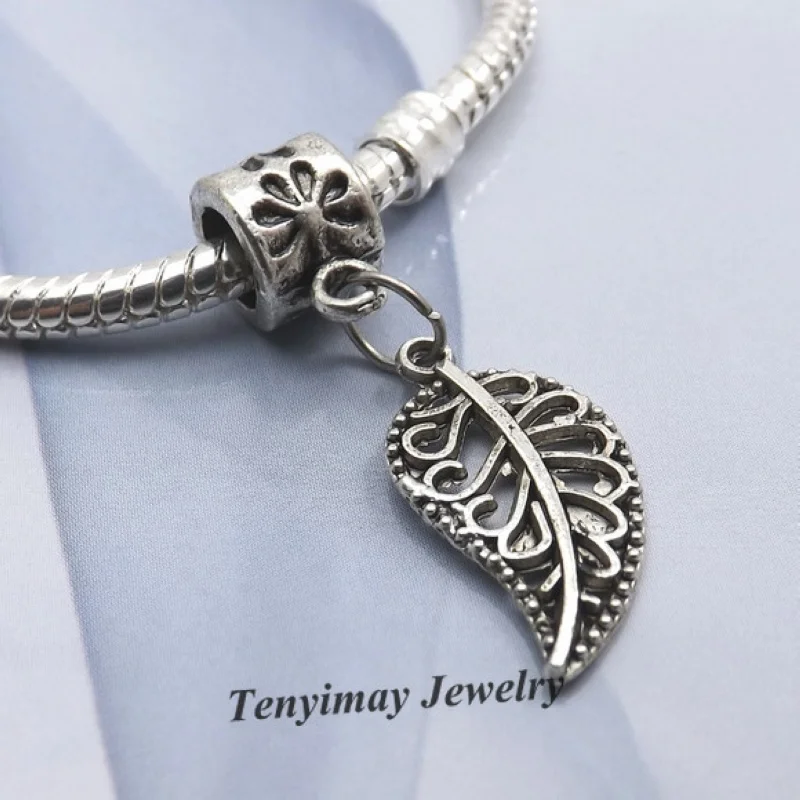 

Leaf Shape Big Hole Pendants Fit European Snake Chain Bracelet DIY 50pcs/lot Free Shipping